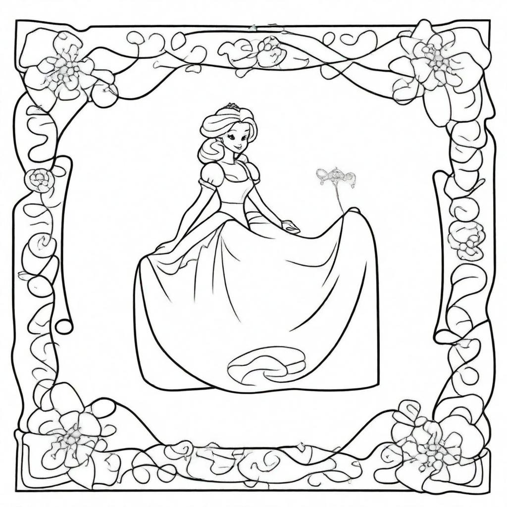 Create two colouring book pages featuring Cinderella