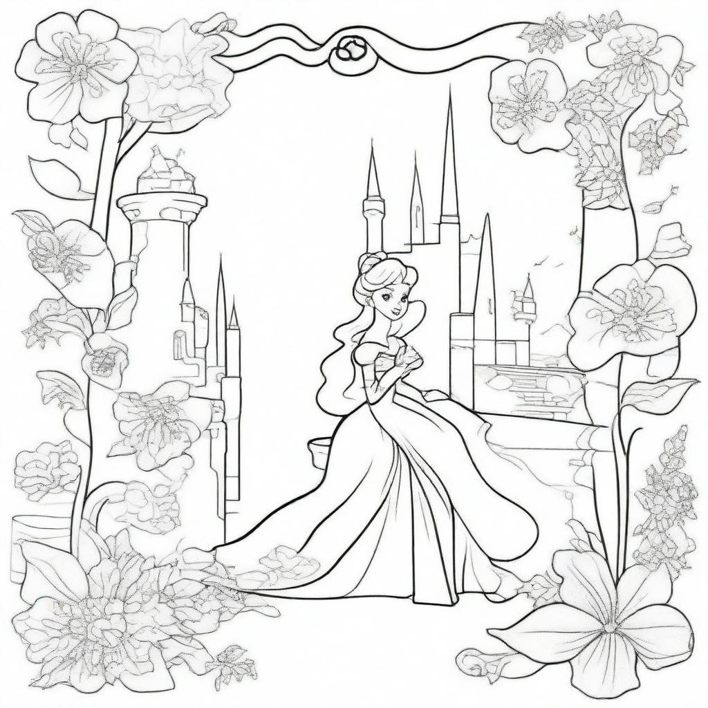 Create two colouring book pages featuring Cinderella