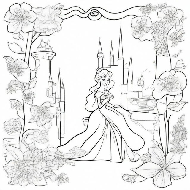 Create two colouring book pages featuring Cinderella