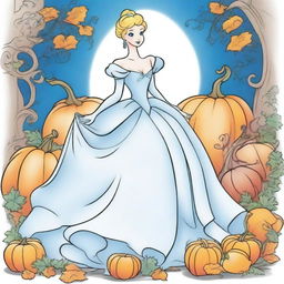 Cinderella in mid-transformation, surrounded by swirling magic, as her rags become a beautiful ballgown