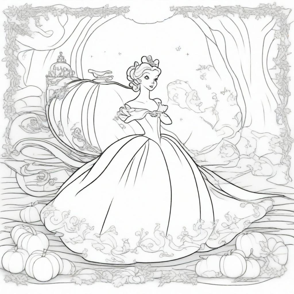 Cinderella in mid-transformation, surrounded by swirling magic, as her rags become a beautiful ballgown