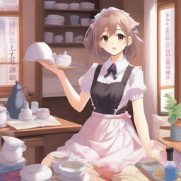 A light novel cover featuring a humorous and light-hearted scene depicting the daily life of a mischievous NEET foreign girlfriend who also works as a secretary maid