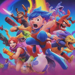 A dynamic image of a video game loading screen featuring vibrant colors, powerful characters, and engaging graphics