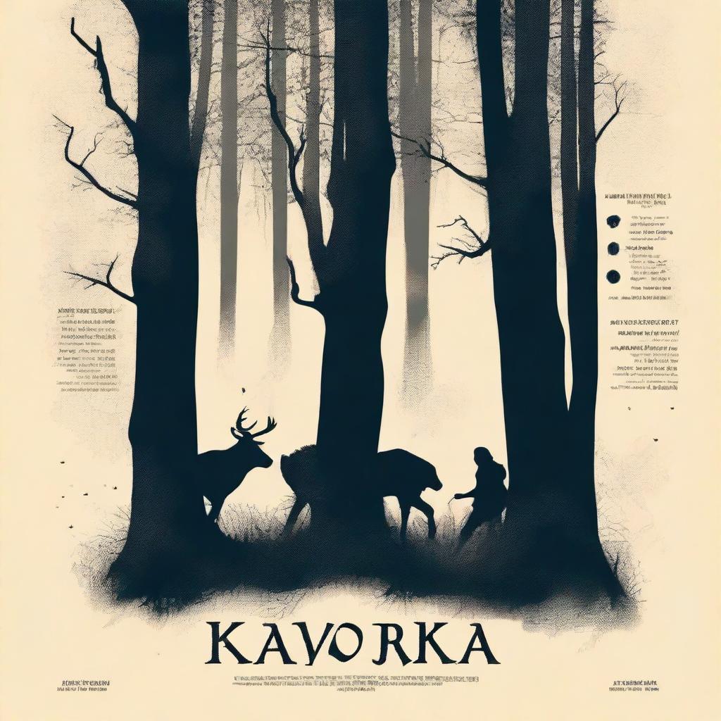 Create a movie poster for the title 'KAVORKA' with the subtitle 'The Lure of the Animal