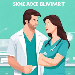 A romance book cover featuring a female doctor with brunette hair working in an operating theatre