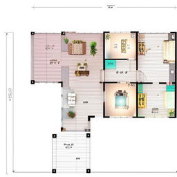 A detailed house plan that features a 3-bedroom, a hall, and a kitchen, designed on a plot of 19x63 square units.