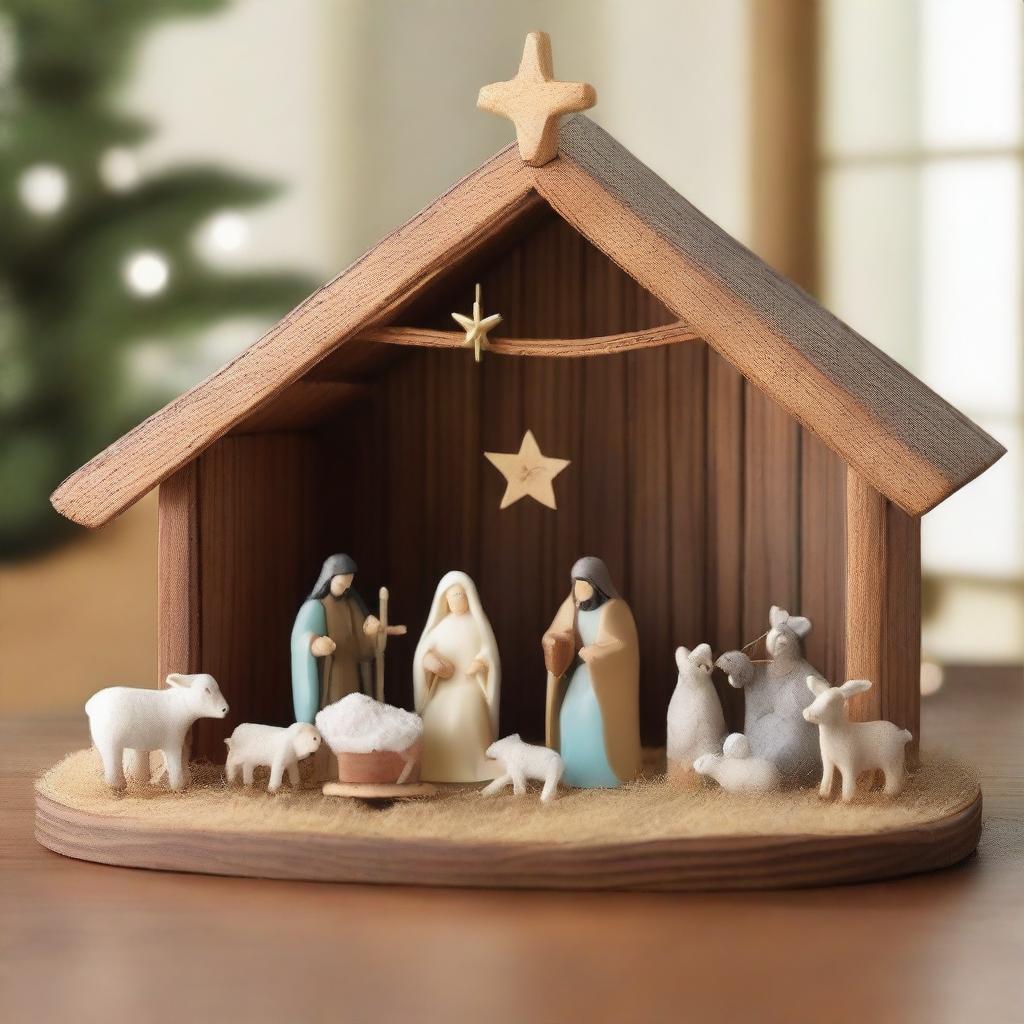 Create a heartwarming nativity scene centered around baby Jesus lying in a rustic manger