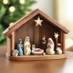 Create a heartwarming nativity scene centered around baby Jesus lying in a rustic manger