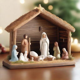 Create a heartwarming nativity scene centered around baby Jesus lying in a rustic manger