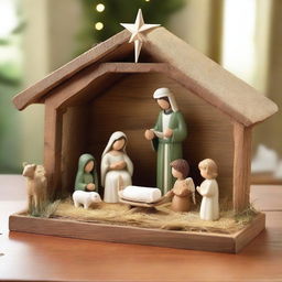 Create a heartwarming nativity scene centered around baby Jesus lying in a rustic manger