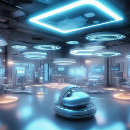 A futuristic scene showcasing nanotechnology and advanced industrial systems