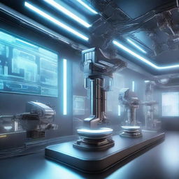 A futuristic scene showcasing nanotechnology and advanced industrial systems