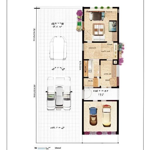 A detailed house plan that features a 3-bedroom, a hall, and a kitchen, designed on a plot of 19x63 square units.