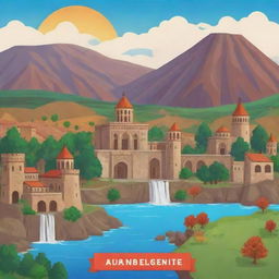 A start screen for an Armenian-themed video game without characters. Showcase iconic Armenian landmarks, cultural symbols, and vibrant nature landscapes.