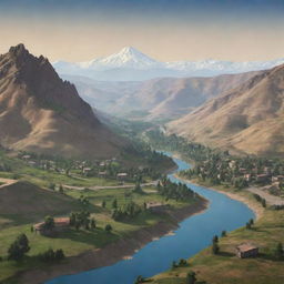 A start screen for an Armenian-themed video game devoid of people and buildings. Focus primarily on Armenia's unique natural landscapes, such as mountains, forests, and rivers.