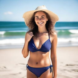 A young woman in a swimsuit enjoying a day at the beach