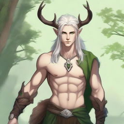 A 25-year-old young male half-dryad with a slender but strong build