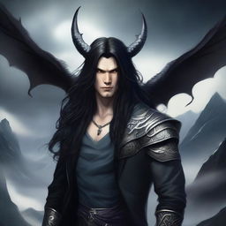 A man with long black hair and dragon horns on his head