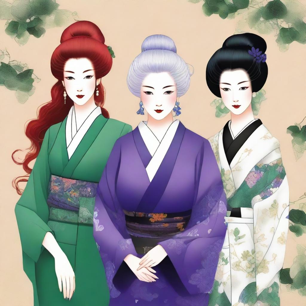 A detailed image of three women standing together