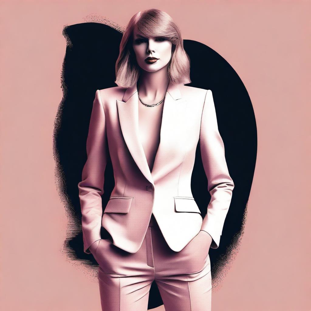 Create an image featuring Taylor Swift in a powerful and confident pose, inspired by her song 'The Man'