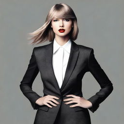 Create an image featuring Taylor Swift in a powerful and confident pose, inspired by her song 'The Man'