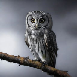 An Owling with dark, mottled plumage in shades of gray and black that allows it to blend into the shadows of the night