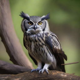 An Owling with dark, mottled plumage in shades of gray and black that allows it to blend into the shadows of the night