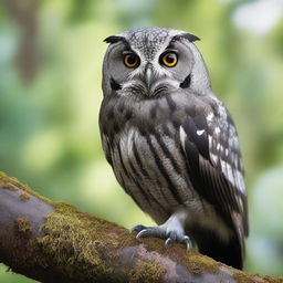 An Owling with dark, mottled plumage in shades of gray and black that allows it to blend into the shadows of the night