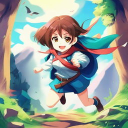 Create an anime-style illustration featuring vibrant colors, expressive characters, and dynamic backgrounds