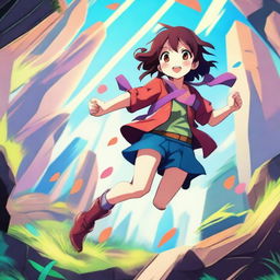 Create an anime-style illustration featuring vibrant colors, expressive characters, and dynamic backgrounds