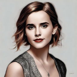 A detailed and realistic portrait of Emma Watson, capturing her elegant and sophisticated style