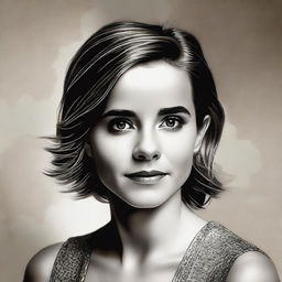 A detailed and realistic portrait of Emma Watson, capturing her elegant and sophisticated style