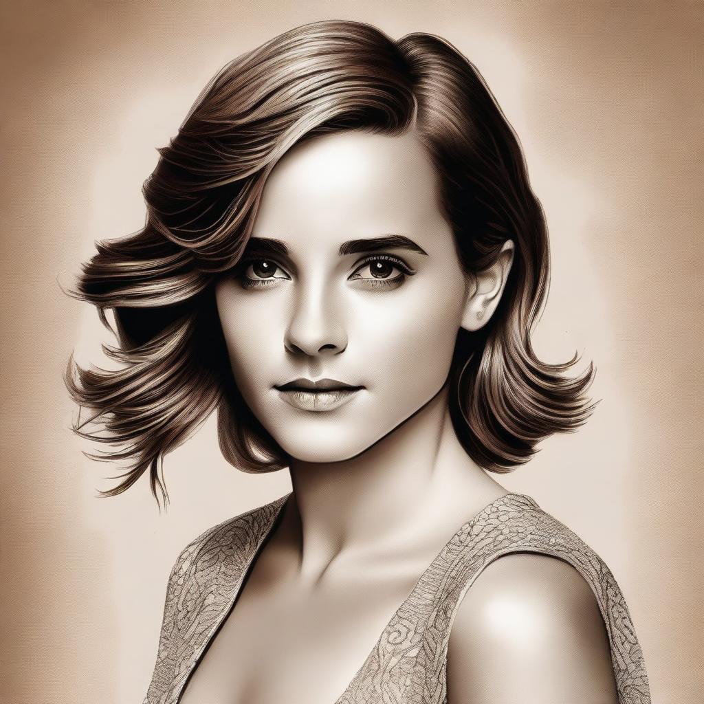 A detailed and realistic portrait of Emma Watson, capturing her elegant and sophisticated style