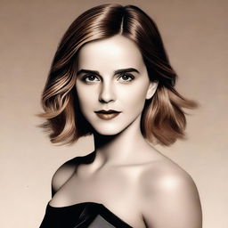 A detailed and realistic portrait of Emma Watson, capturing her elegant and sophisticated style