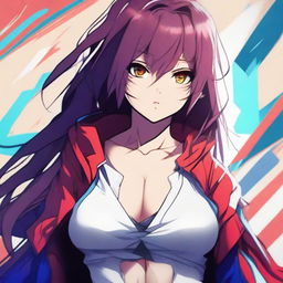 Create an anime-style image featuring a character with a dynamic and intense pose