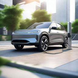 A detailed image of an electric SUV at a charging station