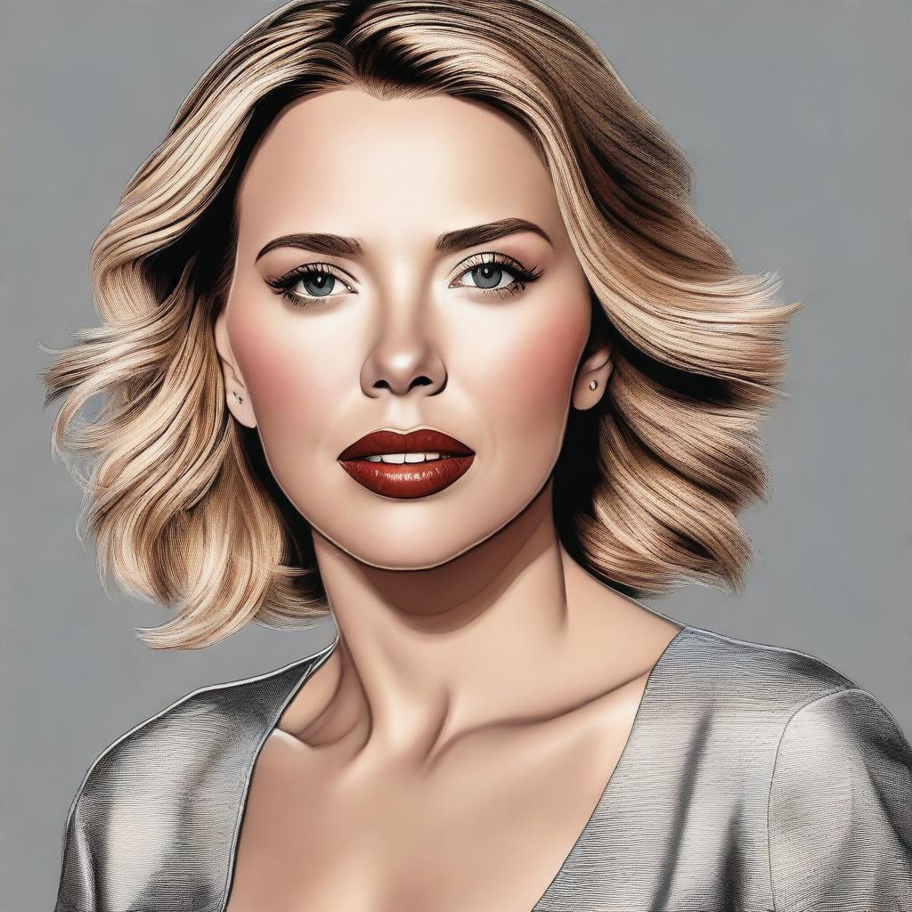 A realistic and detailed portrait of Scarlett Johansson, capturing her stunning features and confident expression