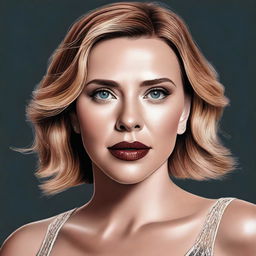 A realistic and detailed portrait of Scarlett Johansson, capturing her stunning features and confident expression