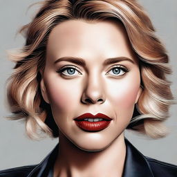 A realistic and detailed portrait of Scarlett Johansson, capturing her stunning features and confident expression