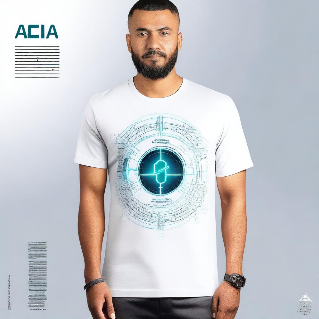 T-shirt design with the text 'Acima: O futuro atual é a Inteligência Artificial'