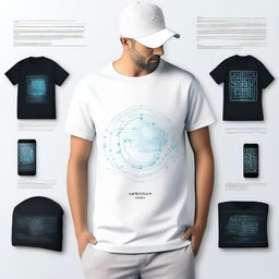 T-shirt design with the text 'Acima: O futuro atual é a Inteligência Artificial'