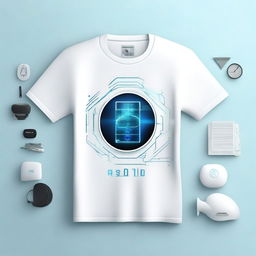 T-shirt design with the text 'Acima: O futuro atual é a Inteligência Artificial'