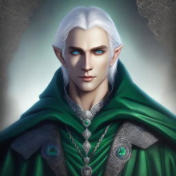 A young noble elven wizard with dark ash-colored skin and short silver hair