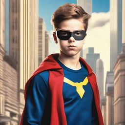 Create a book cover featuring a teenage boy who becomes a superhero after being mentored by a retiring spy