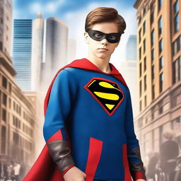 Create a book cover featuring a teenage boy who becomes a superhero after being mentored by a retiring spy