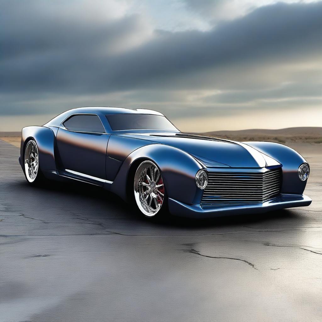 Create a custom hypercar that is a fusion of a 1937 Chevy coupe and a Camaro