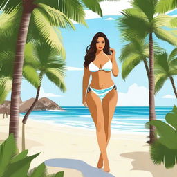 Create an image featuring a hot, curvy Filipino woman in a stylish bikini