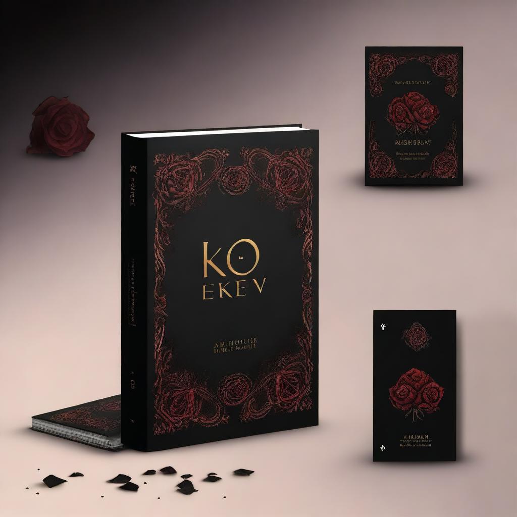 Create a book cover with a black background featuring burned roses