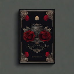 Create a book cover with a black background featuring burned roses