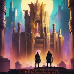 A futuristic cyberpunk book cover for a fighting novel titled 'Sunspire Citadel'